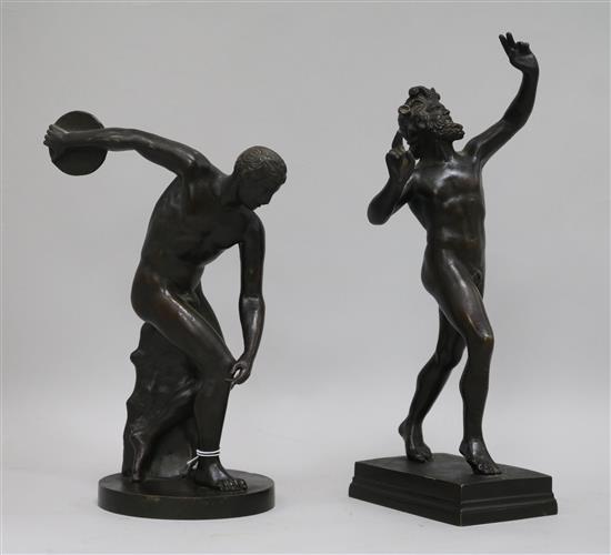 After the antique. Two bronzes, one of a discus thrower, the other a faun